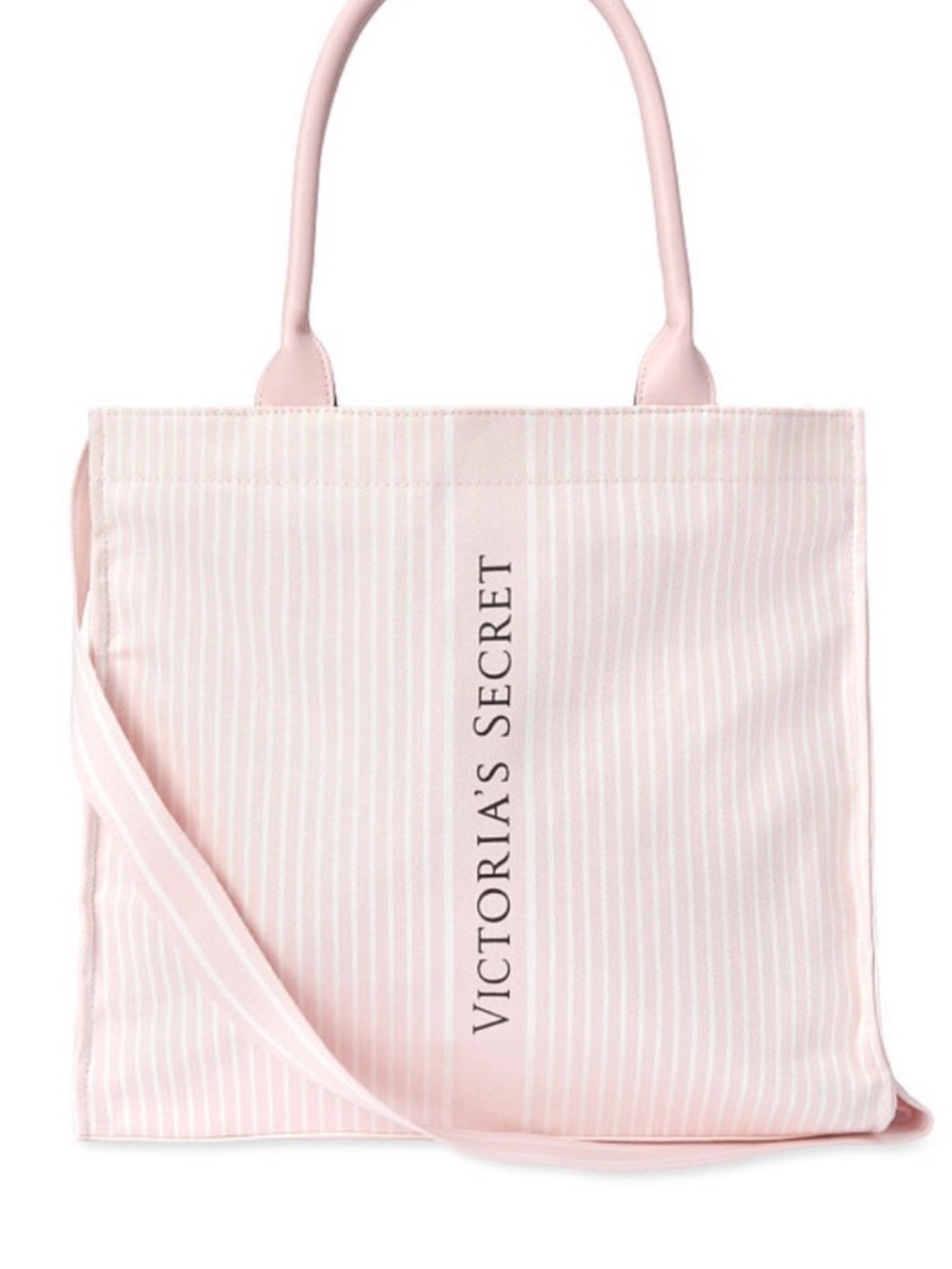 Victoria's Secret Light Pink Striped Tote with Shoulder Strap